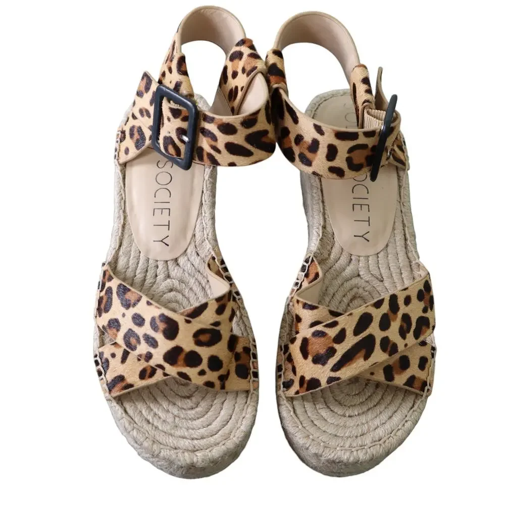 Sole Society Womens Audrina Platform Espadrille Sandals Size 7.5 Leopard Print‎